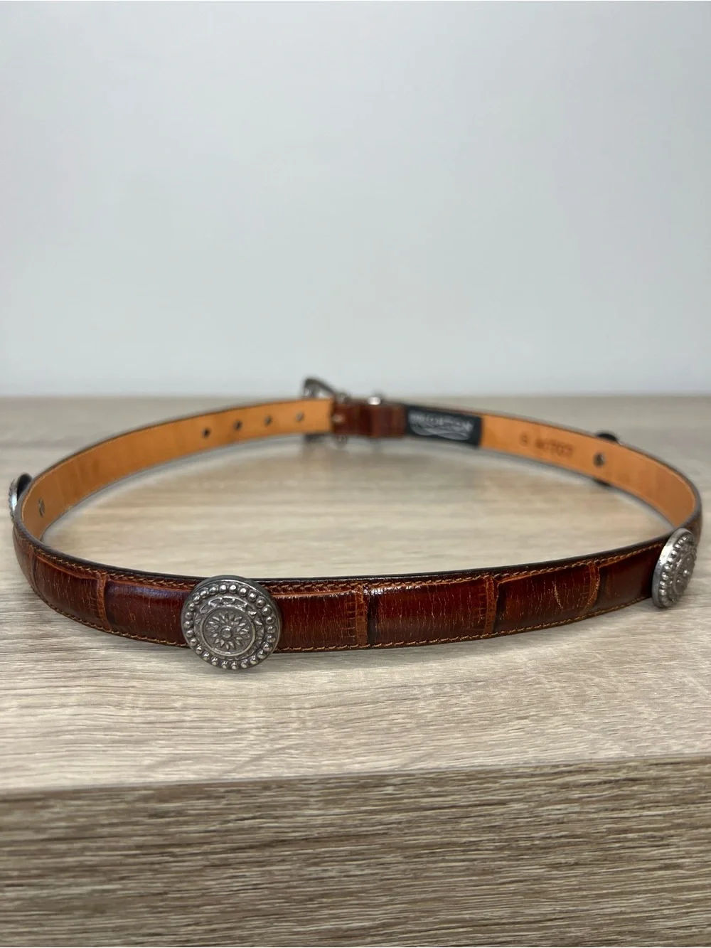 Vintage Brighton Croc Embossed Leather Accent Belt Women’s Small Western Boho